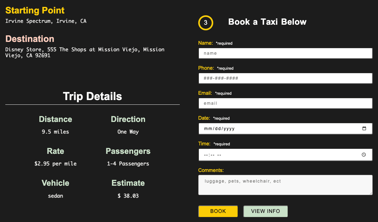 USER FILLS OUT TAXI FORM
