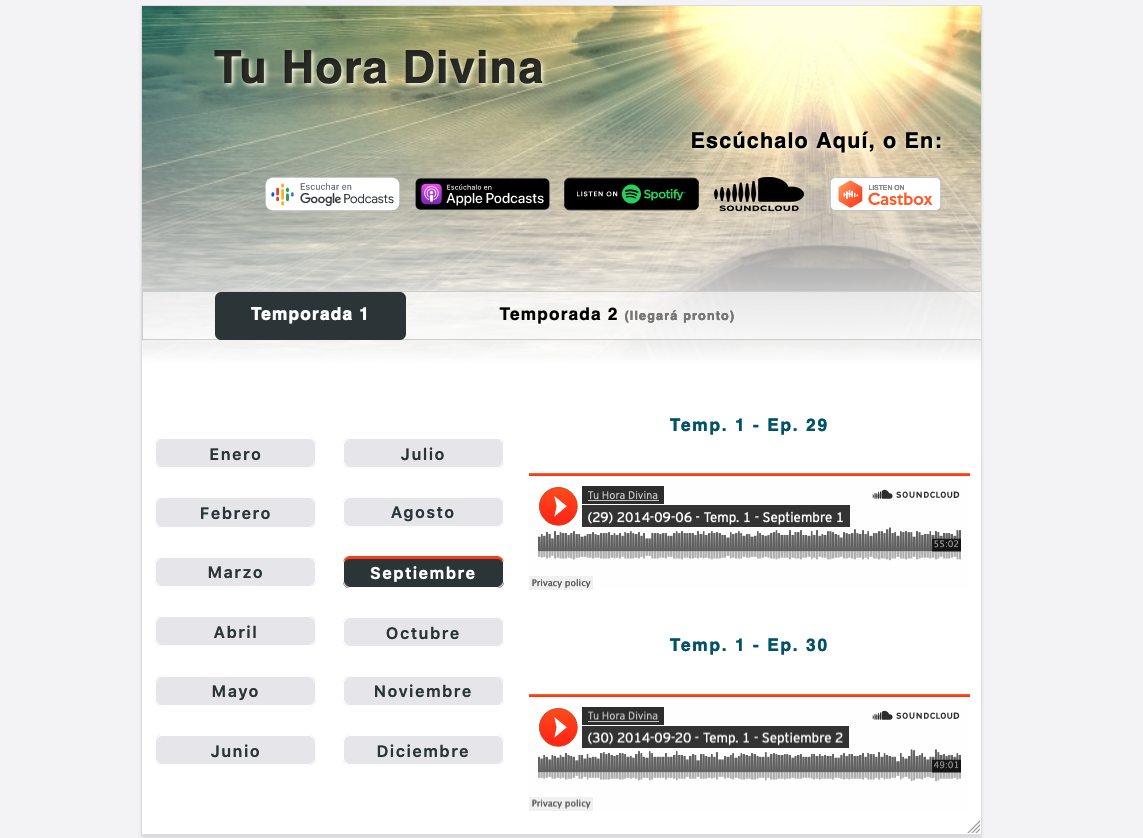 Tablet View for Radio Tu Hora Divina