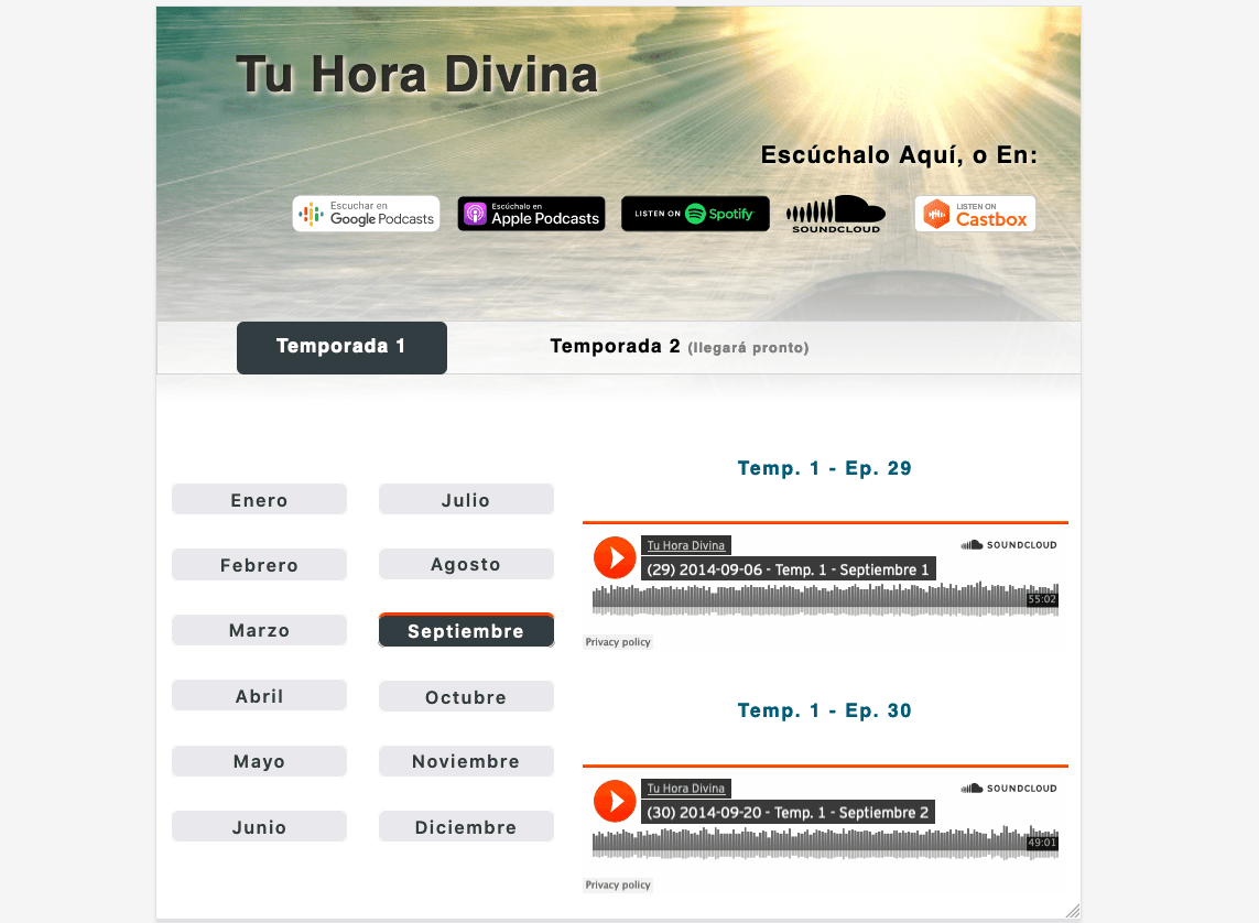 Tablet View for Radio Tu Hora Divina